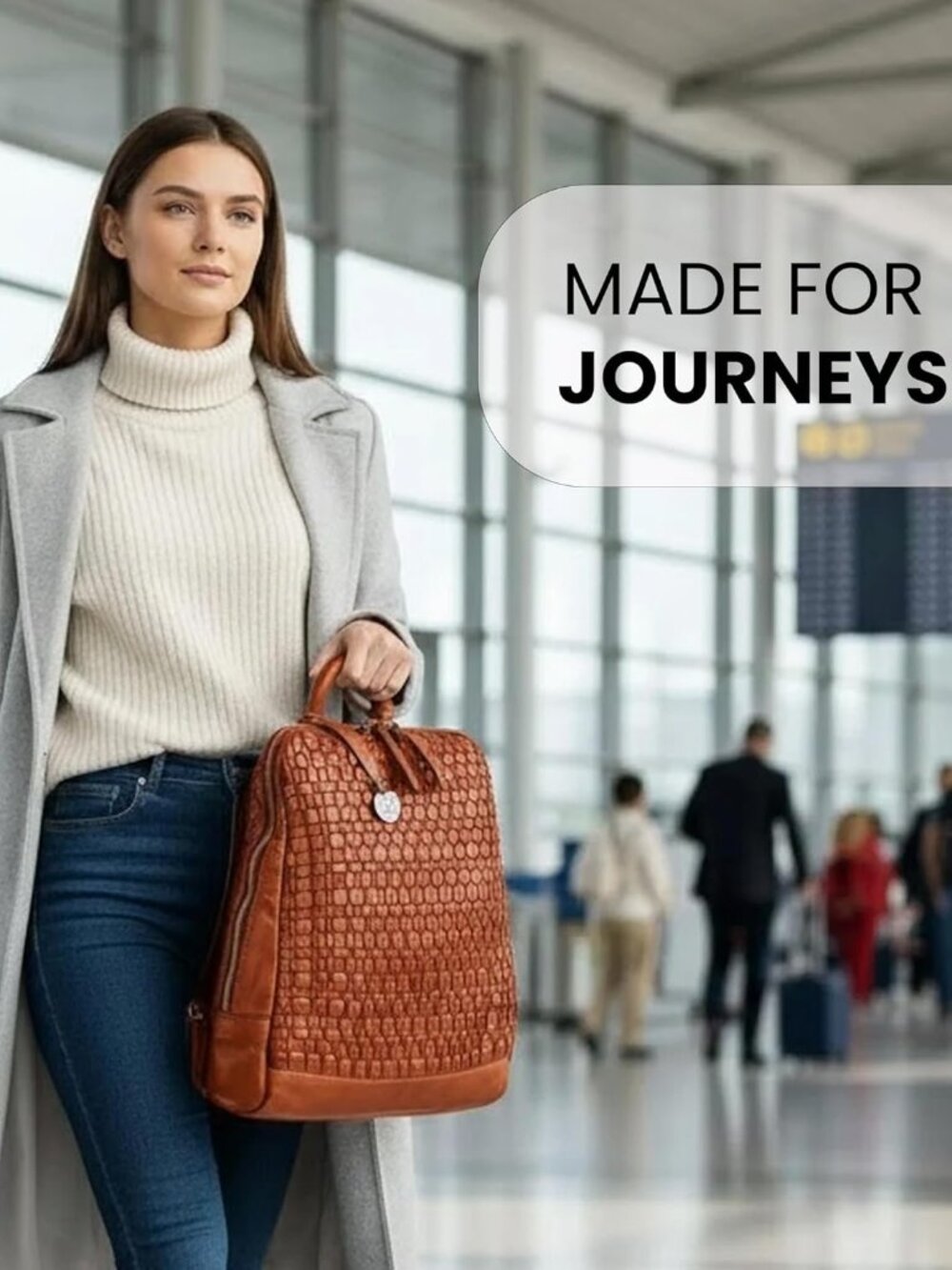 12.5 Inch Genuine Leather Backpack for Women and Men, Cognac Leather Backpack wi - Picture 7 of 8